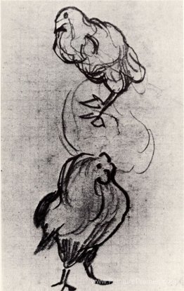 Croquis d'une poule et d'une bite