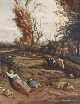 Pâturage avec deux bergers endormis
