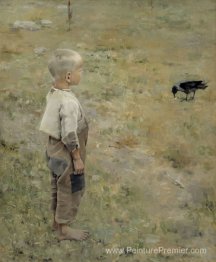 Garçon avec un corbeau