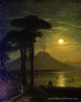 La baie de Naples à Moonlight Night. Vésuve