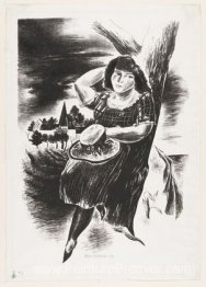 Été - (fille appuyée contre un arbre)