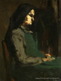 Femme avec un tablier vert