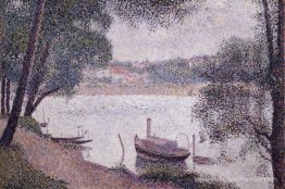 Paysage fluvial avec un bateau
