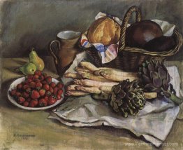 Nature morte avec les asperges et les fraises
