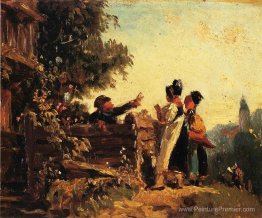Filles Swabien à une clôture de jardin