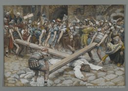 Simon le Cyrénien a obligé de porter la croix avec Jésus (Simon