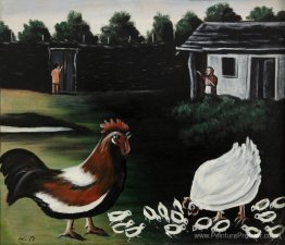 Poule avec ses poussins