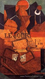 Tabac, journal et bouteille de vin