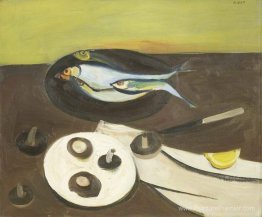 Poisson, champignons, couteau et citrons