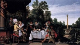 Joyeux compagnie banquet sur une terrasse