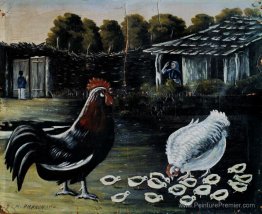 Poule avec ses poussins