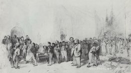 Gogol est soutenu par les figures de ses œuvres à la tombe