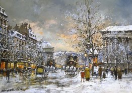Omnibus sur l'endroit de la Madeleine, hiver