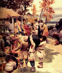 Russe Knyaz Igor exprime l'hommage des Drevlyans en 945