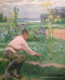 Garçon sur une herbe