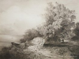 Vieux chêne à la falaise au-dessus de la rivière