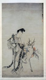 Ma-gu tenant un vase, avec un cerf