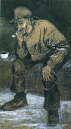 Pêcheur avec sou'wester, assis avec une pipe