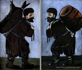Travailleurs avec un baril (diptyque)