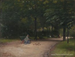 Nourrir des oiseaux dans le parc