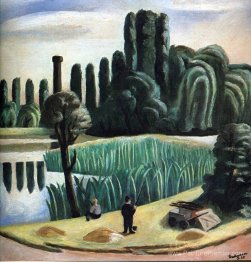 Paysage marin avec peupliers