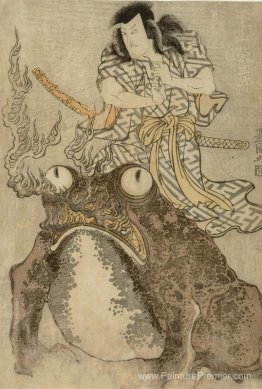 Acteur Onoe Eizaburo I en tant que magicien avec un crapaud géan