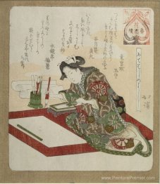Femme se préparant pour la première calligraphie de l'année (Kak