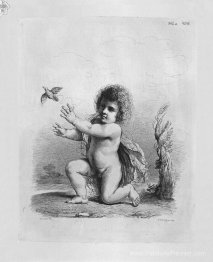 Chérubin à genoux libérant un oiseau par Guercino