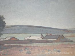 Paysage des valeurs du sud avec une colonie agricole au premier