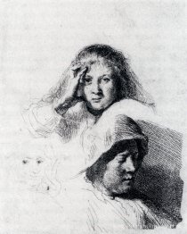 Feuille de croquis avec un portrait de Saskia