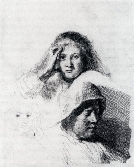 Feuille de croquis avec un portrait de Saskia
