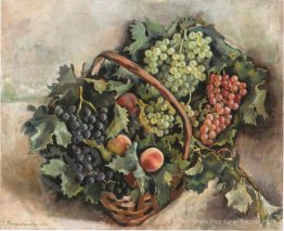 Panier avec des raisins et des pêches