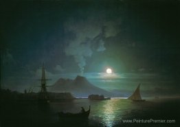 La baie de Naples à Moonlight Night. Vésuve