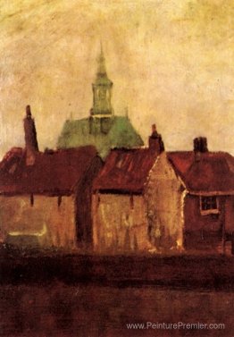 Cluster de vieilles maisons avec la nouvelle église à La Haye