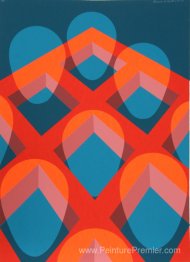 Sans titre - Visages dans une grille (rouge et bleu)