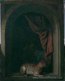 Un chat à la fenêtre des studios de peintres