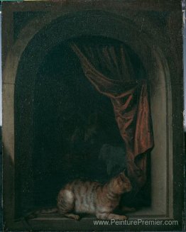 Un chat à la fenêtre des studios de peintres
