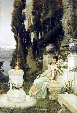 Une dame sur un banc en marbre dans la Rome antique
