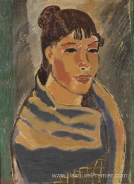 Fille avec écharpe bleue