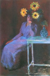 Portrait de Suzanne Hoschede avec des tournesols