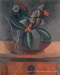 Fleurs dans un bocal gris