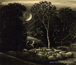 Moonlight, un paysage avec des moutons
