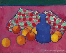 Blaue Vase mit Orangen