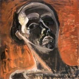 Autoportrait sur fond rouge