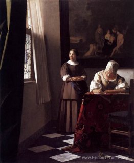 Dame écrivant une lettre avec sa femme de chambre