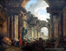 Vue imaginaire de la Grande Galerie du Louvre en ruines