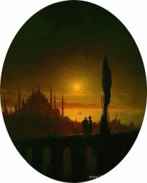 Nuit à la lune à côté de la mer