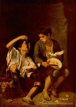 Deux enfants mangeant un melon et des raisins