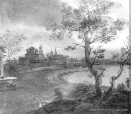 Paysage avec une rivière par une nuit au clair de lune