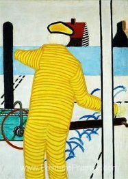 Homme jaune avec chariot
